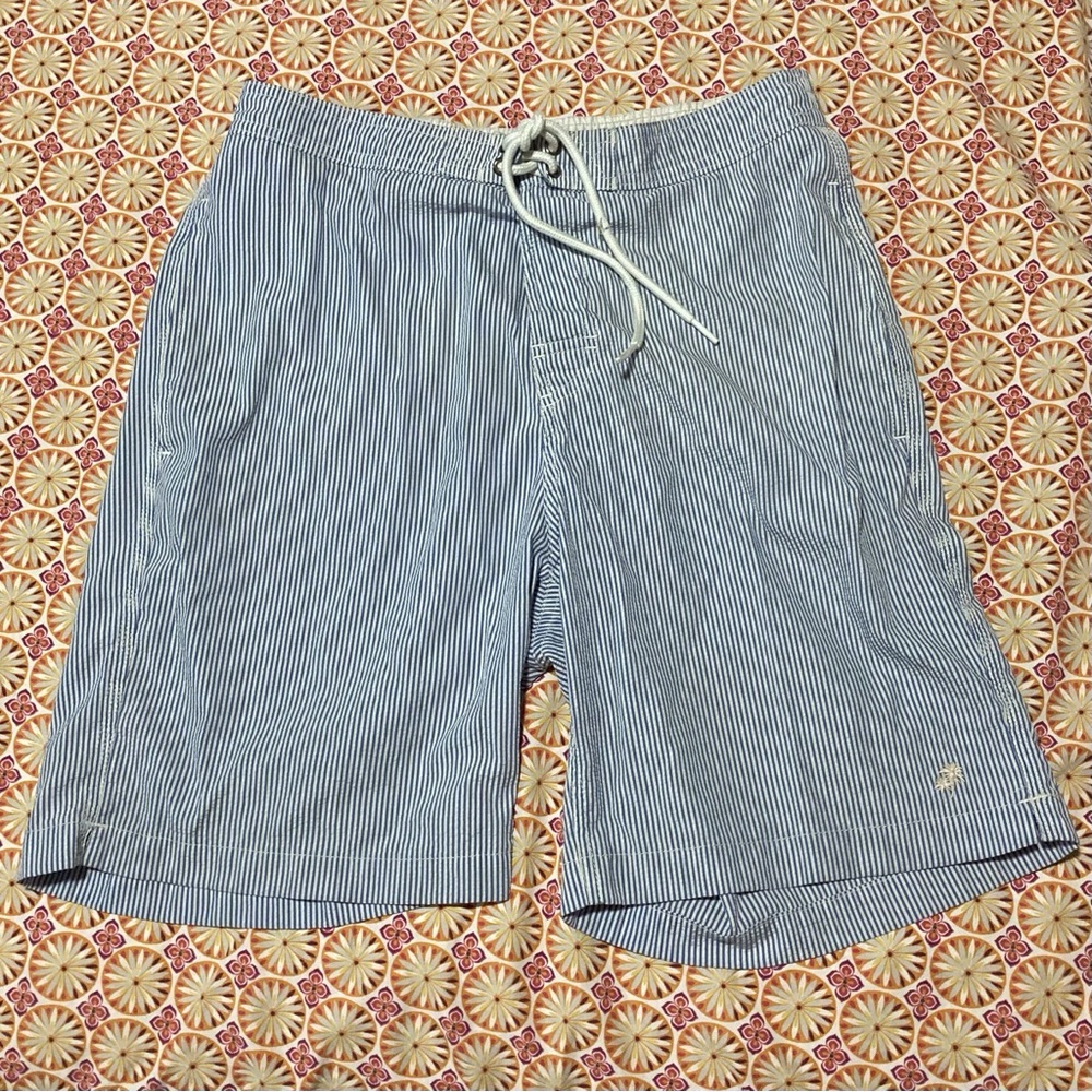 Trunks Brand Classic Blue and White Striped Swim Trunks - Small Flaws